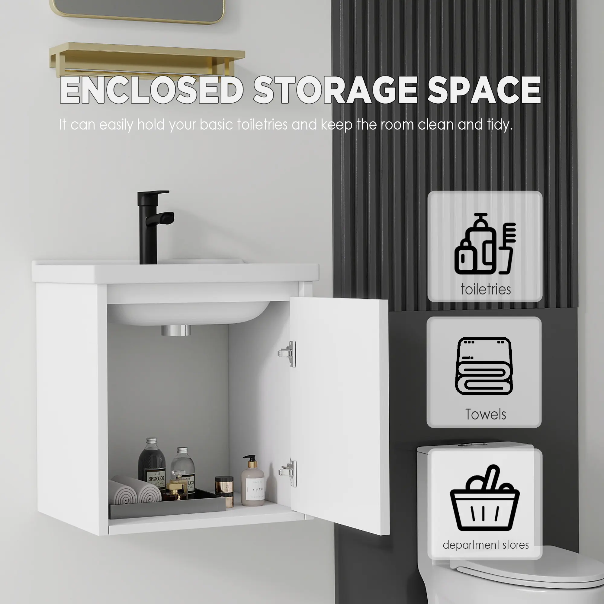 White 20-Inch Modern Floating Wall-Mount Bathroom Vanity - Waterproof Plywood Cabinet with Integrated Ceramic Sink, Soft Close Single Door, Assembly Required for Small Powder Rooms