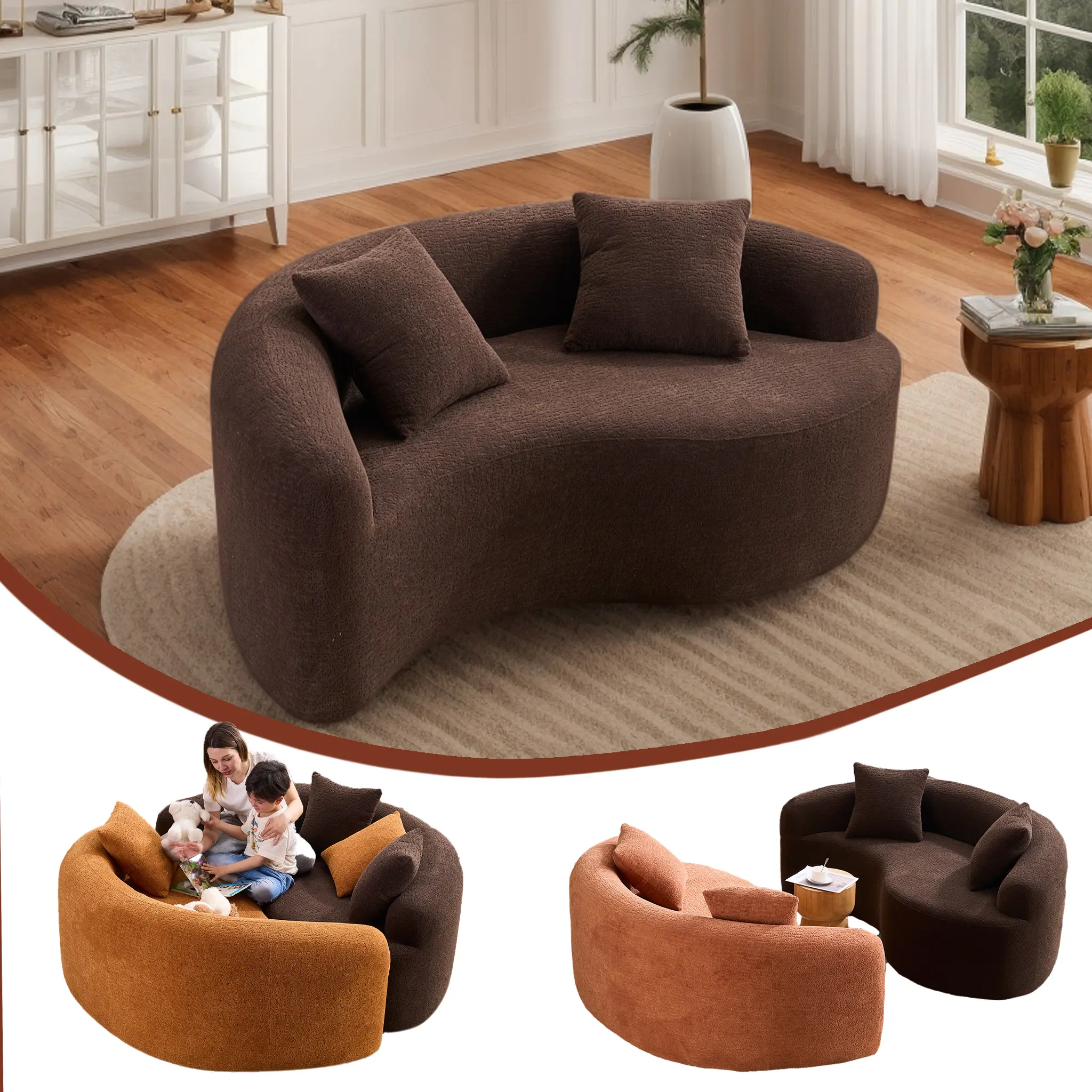 Eyisean 67" Modern Curved Chenille Loveseat Sectional Sofa - Comfy Cloud Boneless Couch with Deep Seat, 2 Pillows, No Assembly Needed for Living Room, Small Spaces