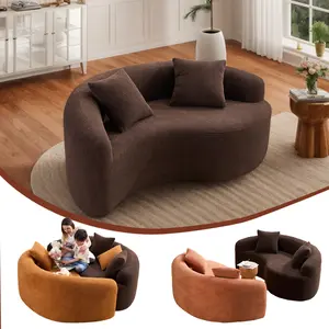 Eyisean 67" Chenille Modern Curved Loveseat Sofa,  Comfy Cloud Boneless Couches with Deep Seat & 2 Pillows, No Assembly Needed, Curved Floor Sectional Couch for Living Room, Small Spaces, Apartment