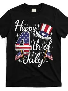 Womens Men's July 4 Patriotic American Flag Graphic T-shirt-Black 100% Comfortable Edition round Neck Short Sleeve Star Stripe Design Independence Day Celebration