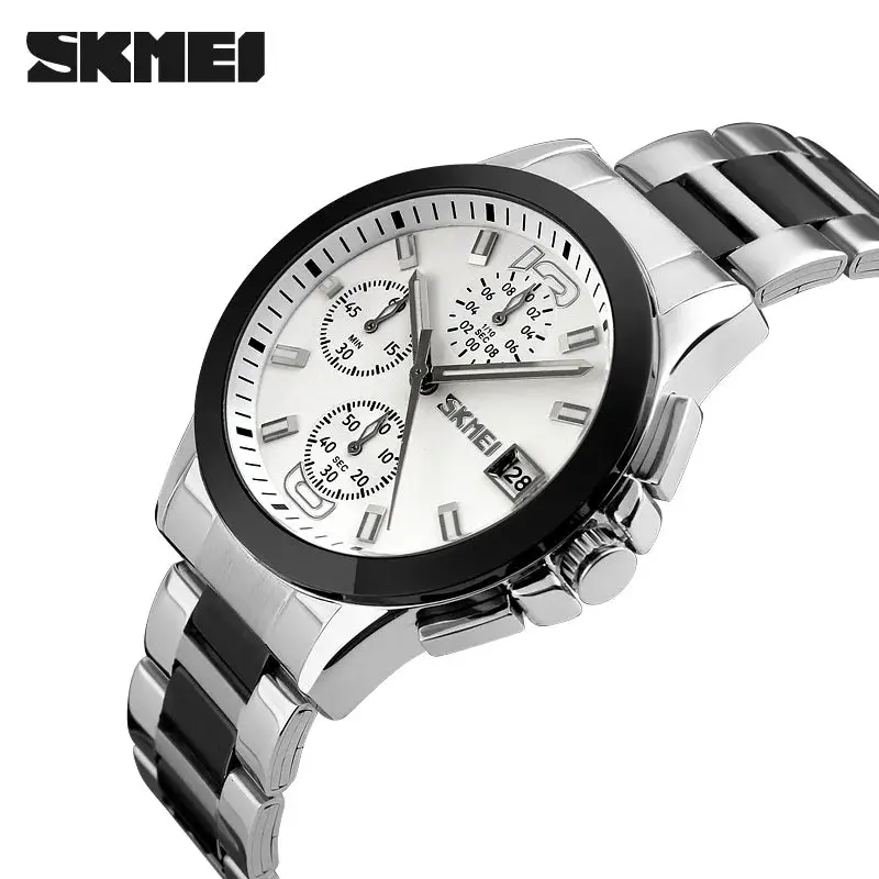 9126 Luxury Full Stainless Steel Watch Men Business Casual Quartz Watch Sport Stopwatch Waterproof Men Wristwatches New