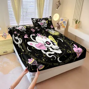 Sweet and edgy style magic circle and skull print fitted sheet set,Includes 1 Fitted Sheet & 2 Pillowcases without Filler,Fantasy and unique design, warm and anti-pilling,Comfortable and soft bedding,Perfect as a gift.