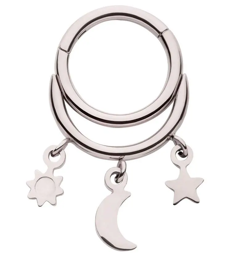 Celestial Dangle Stainless Steel Hinged Segment Ring