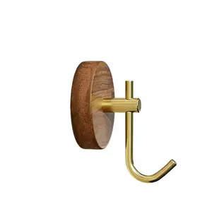 2 Pack Luxury Walnut Hooks Gold Wall Hooks No Drill Needed for Entryway Bathroom Bedroom Hotel Durable Multi Purpose Hanging Hooks for Clothes Towels Hats