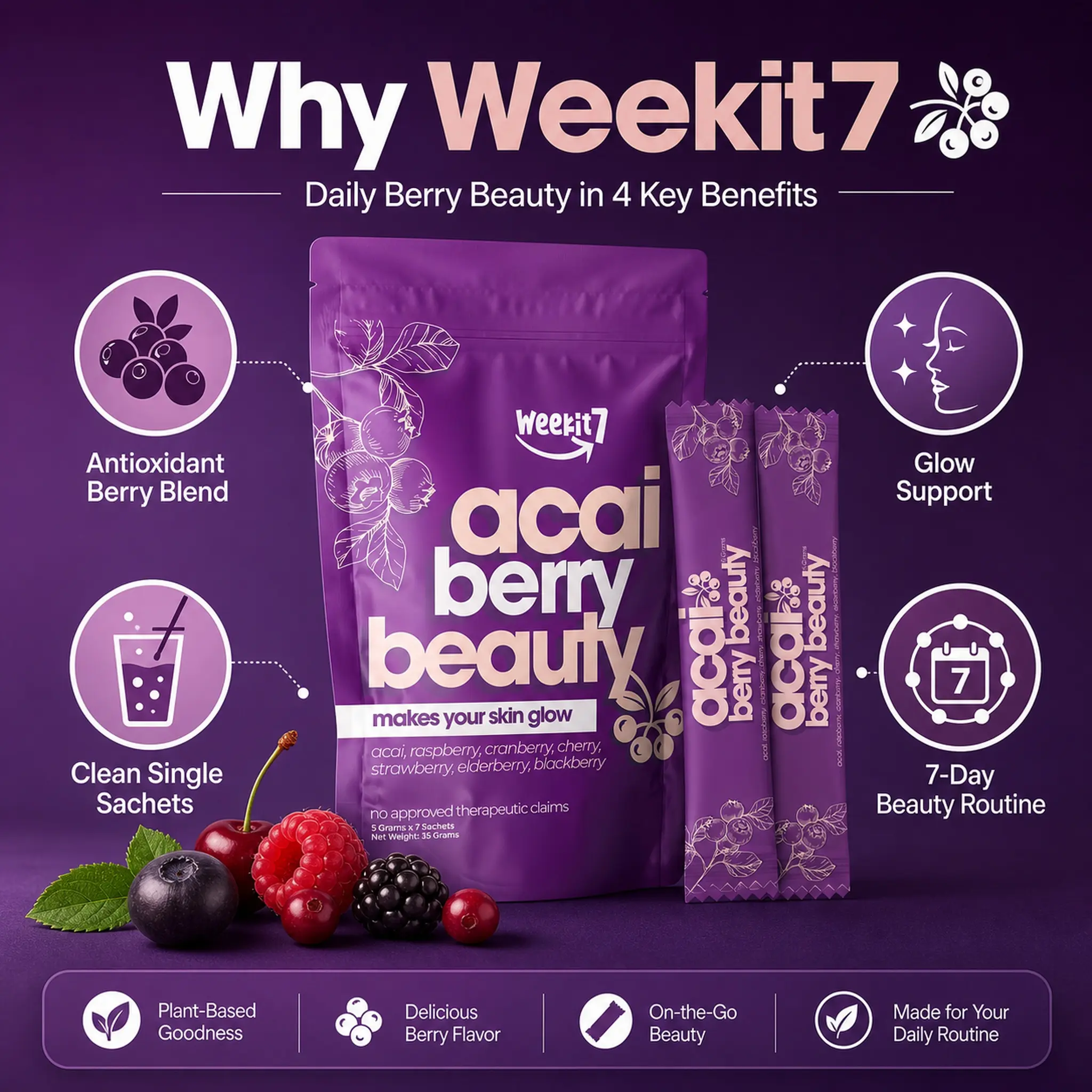 Weekit7 Acai Berry Drink – 7-in-1 Mixed Berries, Try First Daily Antioxidant, Low Sugar & Fruity