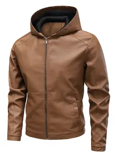 Men's Hooded Leather Jacket Coat, Business Casual Fashion Simple Dad Style, Father Gift, Boyfriend Look, Outerwear