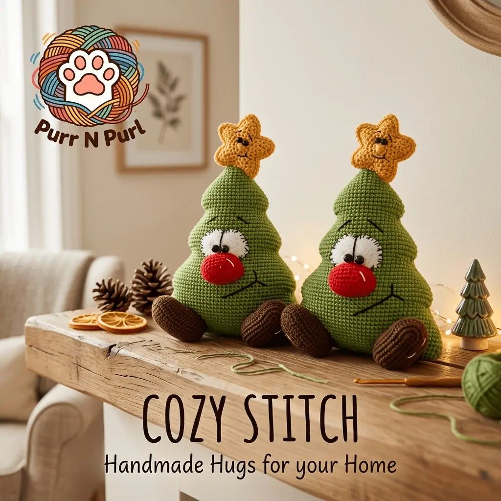2 Sets Red Nose Christmas Tree Crochet Kit, Suitable for Beginner Adult Craft Enthusiasts, Includes High-Quality Yarn, with Step-By-Step Video Tutorial, Handmade Gift, Suitable for Indoor Decoration, Perfect Gift for Family, Friends, And Couples