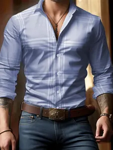 Men's Plaid Print Long Sleeve Shirt, Casual Fashion Shirt, Regular Fit Casual Comfy Top for All Seasons, Men's Clothes for Daily Wear, Menswear