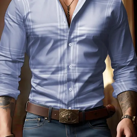 Men's Plaid Print Long Sleeve Shirt, Casual Collared Shirt, Casual Fashion Shirt, Regular Fit Casual Comfy Top for All Seasons, Men's Clothes for Daily Wear, Menswear