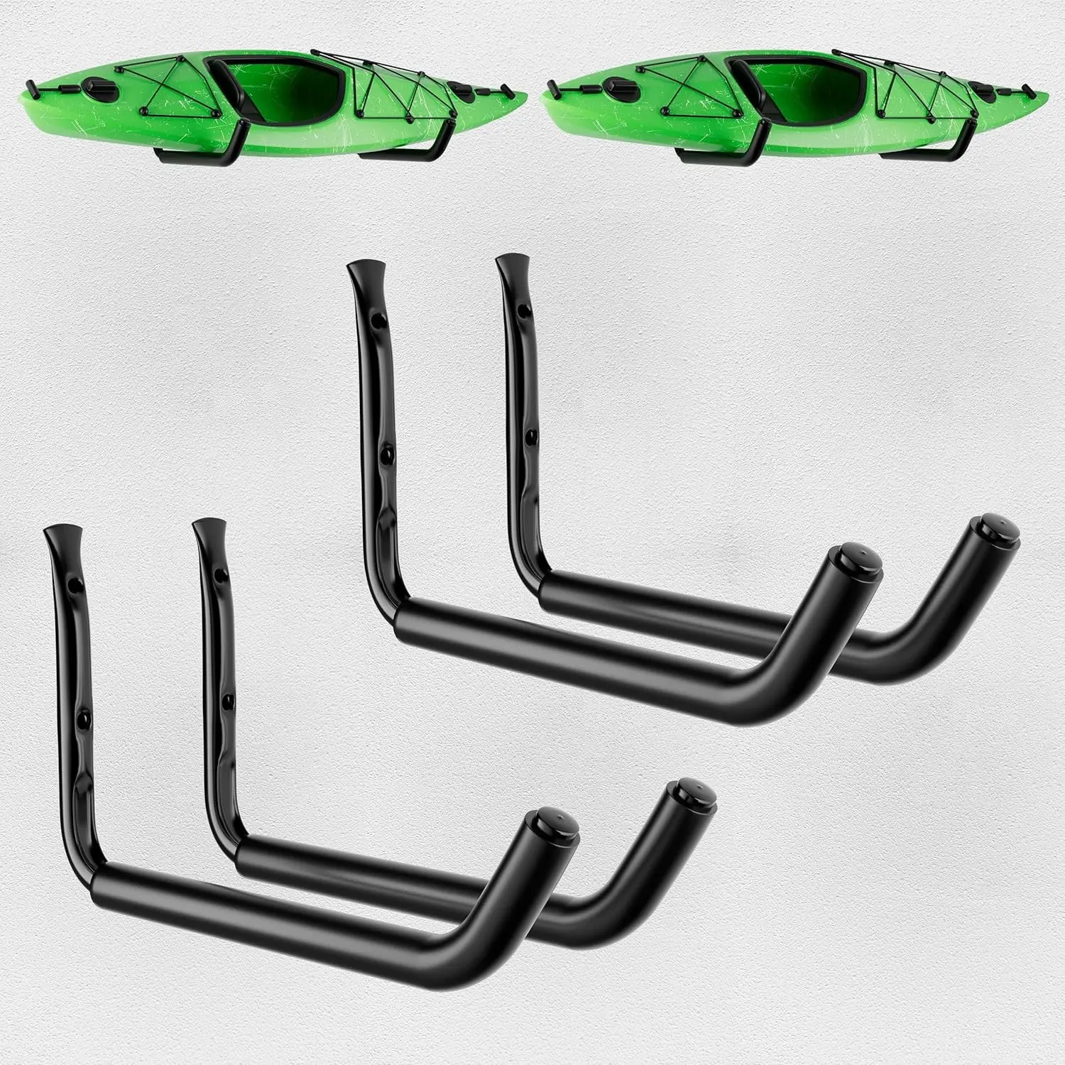 4 Pack Kayak Wall Mount Rack, Heavy Duty 120 LBS Garage Storage Hooks, 15 Inch Wide Utility Hangers for Canoe, SUP, Surfboard, Ladders, Lumber & Tools Black