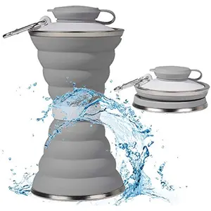 Collapsible Water Bottle, Camping Cup With Carabiner, Reuseable Silicone Foldable Leak Proof Portable Sports Travel Water Bottles For Outdoor, Travel Gym Hiking, BPA Free, Cycling Cups with Carabiner