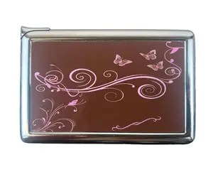 Girly y2k Pink Butterfly Swirl Design Metal Case with Built in Lighter