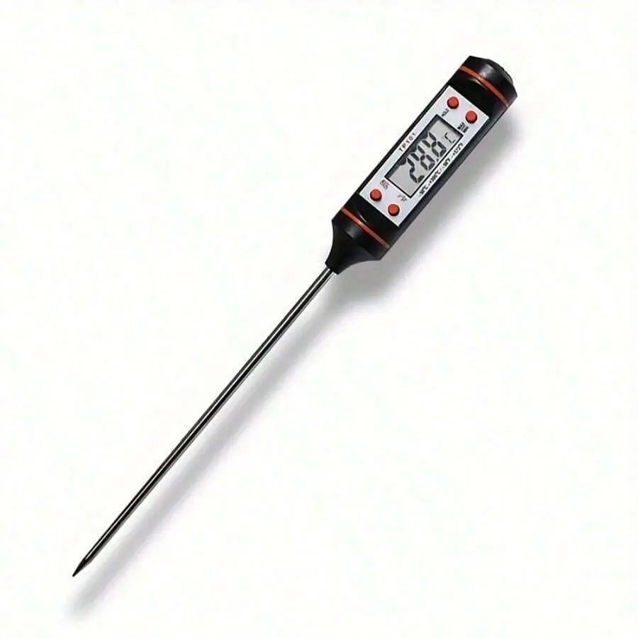 1-Piece Kitchen Digital Food Thermometer With Stainless Steel Probe - Dual Display, Large Easy-To-Read Screen, Accurate Cooking Temperature, Ideal For Grilling, Baking, Includes AA Battery