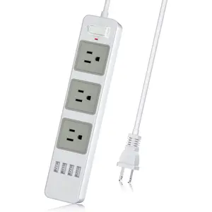 2 Prong Power Strip with USB, 2 Prong to 3 Prong Outlet Adapter with 4 USB Ports 6.6ft Extension Cord, 3 AC Outlets Flat Plug Surge Protector for Smartphone Tablets Home, Office and Hotel, White