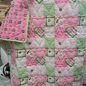 pink tractor quilt Cotton Lightweight Washable
