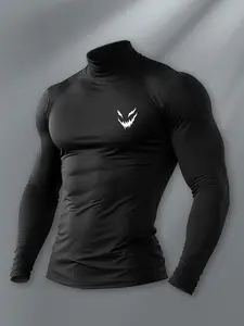 Men's High Neck Long Sleeve Slim Fit Warm Top, Casual Fitted Knitwear for Fall & Winter, Moderate Fabric Comfortable Daily Wear, Black, Winter Clothing