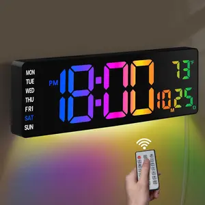 16 Inch Large Wall Clock, Large LED Display Wall Clock with Temperature (°C/°F), Remote, Auto-Dimming, Night Light for Classroom,Bedroom,,Gym,Seniors Gift