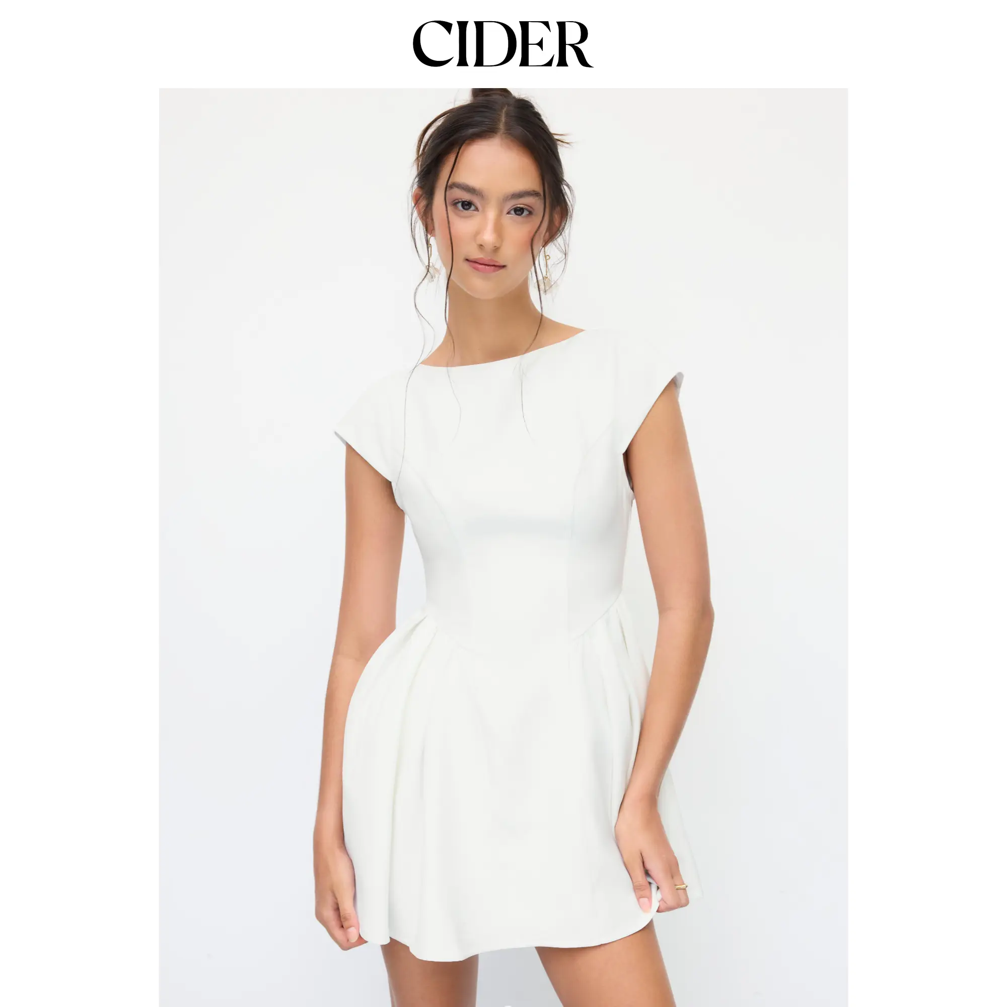 Cider Women's Casual Backless Cutout Mini Dress with Boat Neck, Puff Short Sleeves, and Ruffle Hem for Summer, Lady