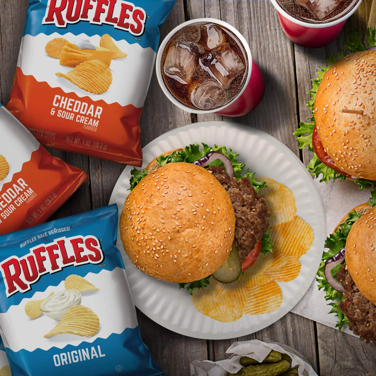 Ruffles Potato Chips Variety Pack, 40 Count, Crispy Snack Variety