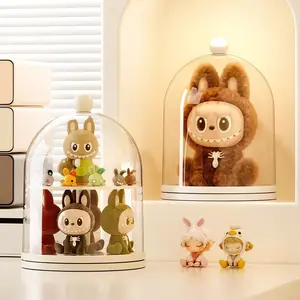 Doll and cosmetics storage box, dustproof display box, rotating desktop cosmetics rack, suitable for storing cosmetics, dolls, stationery and jewelry, fashionable home rotating storage solution