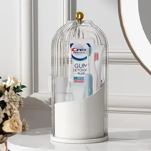 Elegant Rotating Bathroom Storage Cylinder Toothbrush Holders, Essential Home & Bath Organizer Bathroom Accessory, Christmas New Year Gift, 360° Rotation Dustproof Design