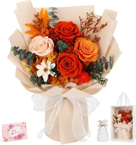 for Delivery Prime Preserved  Bouquet That Last  Real Forever Roses Bouquet for Mom Mother Women Wife Anniversary Christmas Birthday Fall Thanksgiving Gifts for Her(Orange)