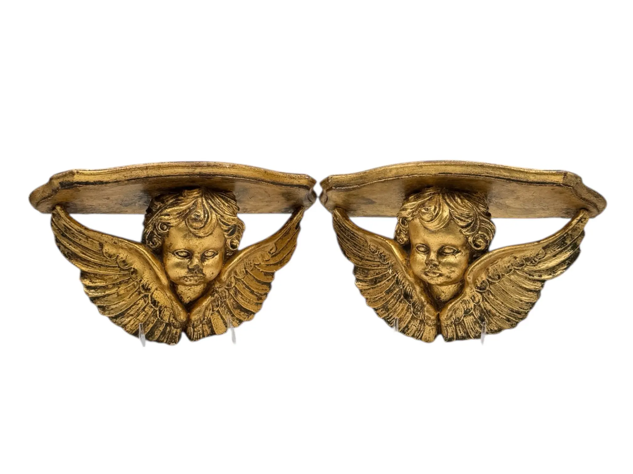 Pair Italian Giltwood Cherub Wall Brackets, Baroque Style