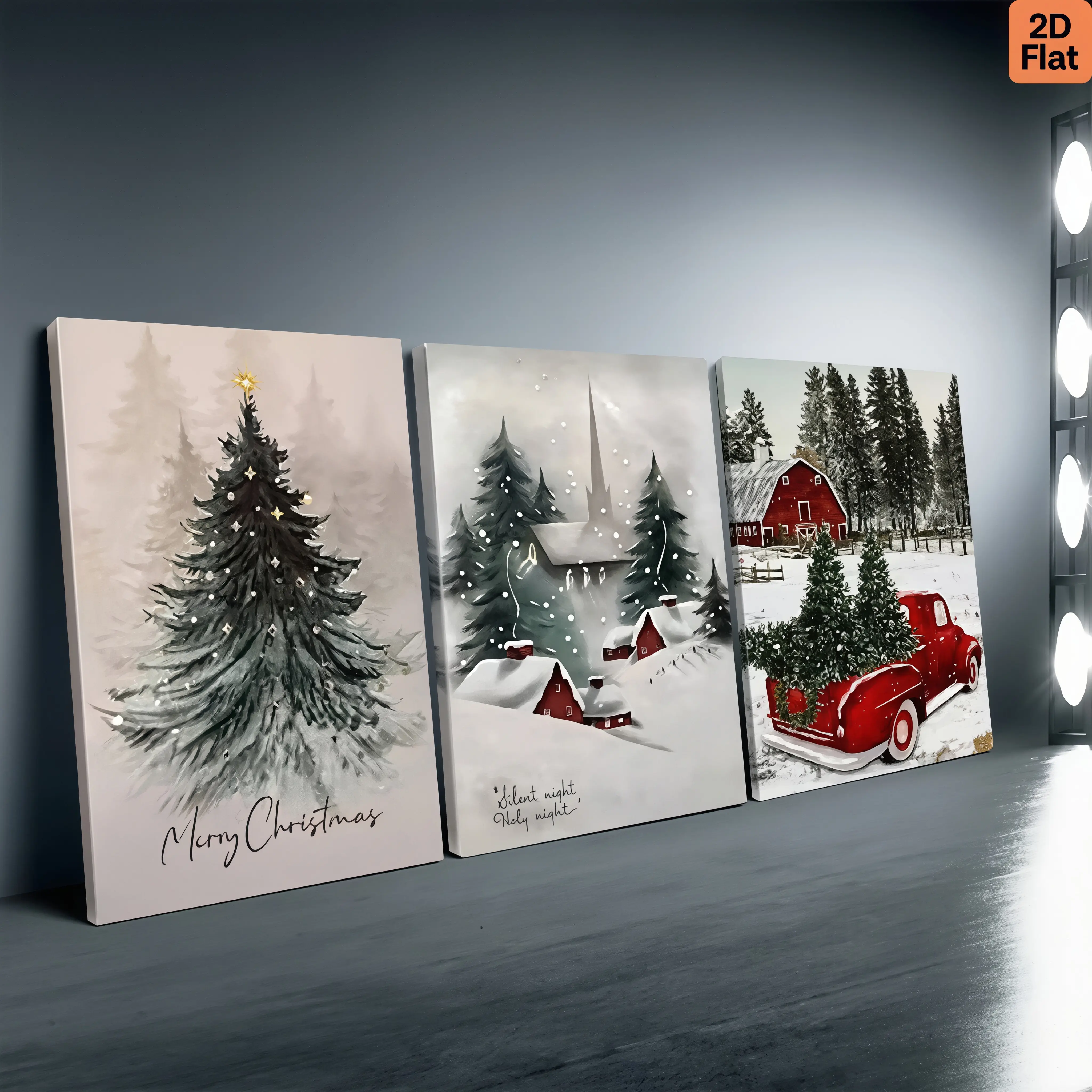 3-Piece Christmas Farmhouse Wall Art Decoration Set - 3-Panel Triptych Canvas Paintings, Waterproof, Moistureproof, Vivid Colors, Ideal for Living Room Holiday Decor & Gift, Aesthetic Design