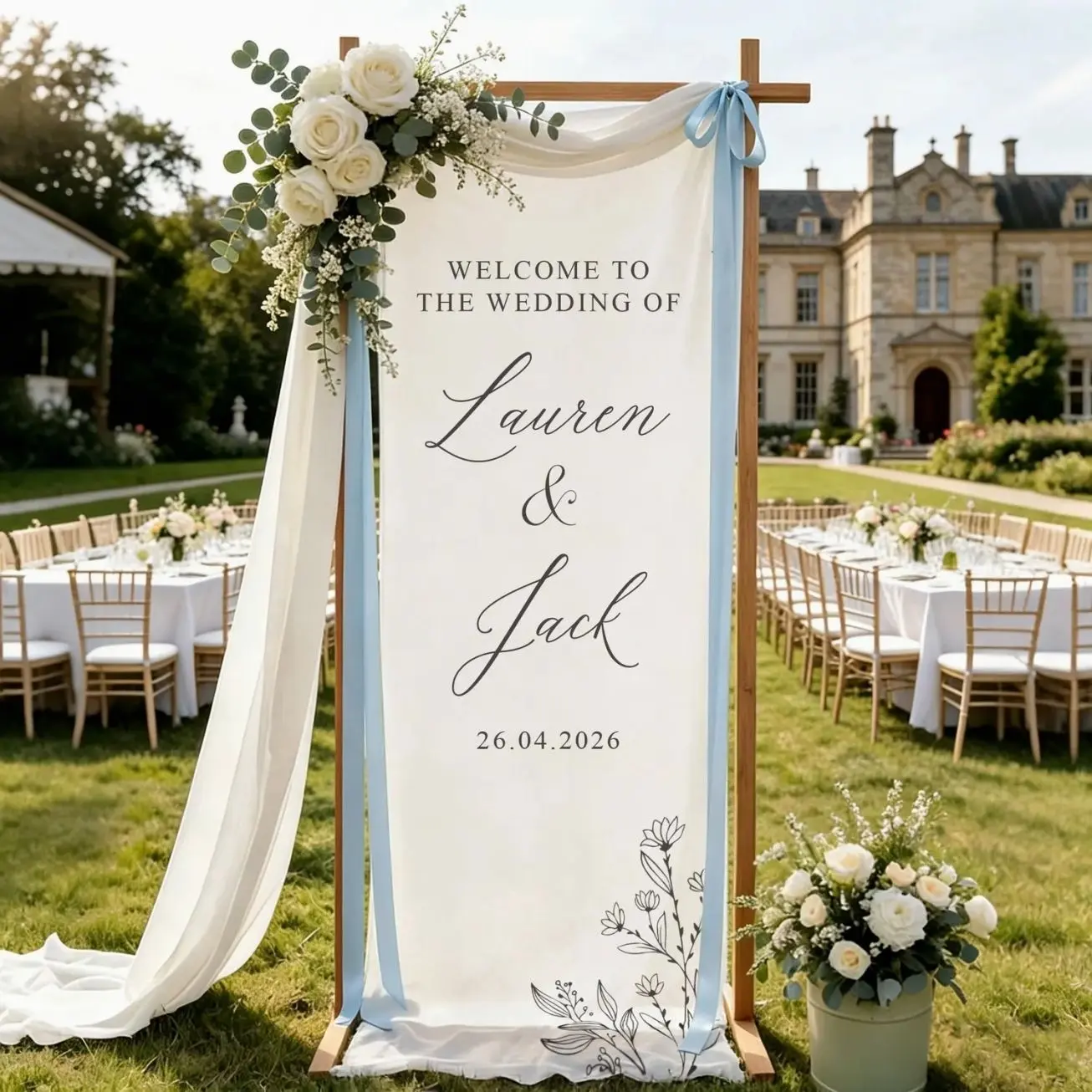 Personalized Linen Wedding Welcome Sign, Fabric Wedding Sign, Engagement Party Sign, Wedding Signage Canvas, Floral Wedding Sign,Custom Sign