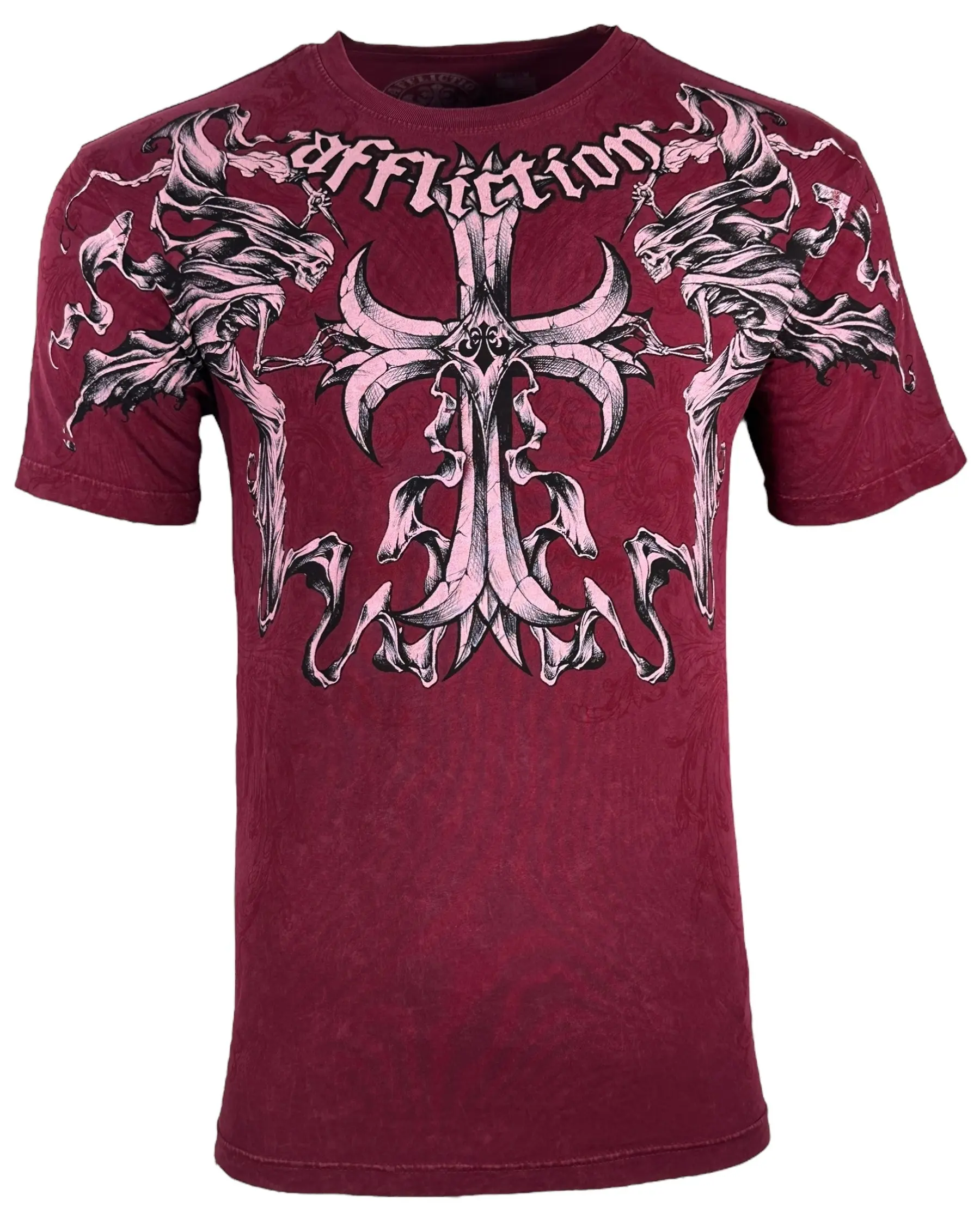 Affliction Men's Cotton Short-Sleeve Crew Neck Graphic T-Shirt - 2000s Style Streetwear, Front Back Prints, All-Season Casual Tops, Shortsleeve, Tshirt, All Seasons, Biker, Cold Wash, Graphic Shirts