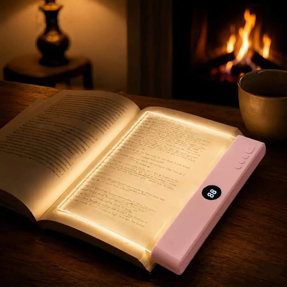 Smart Flat Book Light, Rechargeable Clear LED Reading Light with 3 Colors & Timer, Night Reading Lights for Book, Dimmable Full Page Panel Plate Lamp, Kids Eye Protection for Night Reading in Bed Ultra-thin Wireless Design