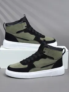 Men's High-Top Casual Shoes, Walking Shoes, Vintage Classic Military Sports Sneakers, Trainer, PU Leather Lace-Up, Thick Sole, Breathable Comfort