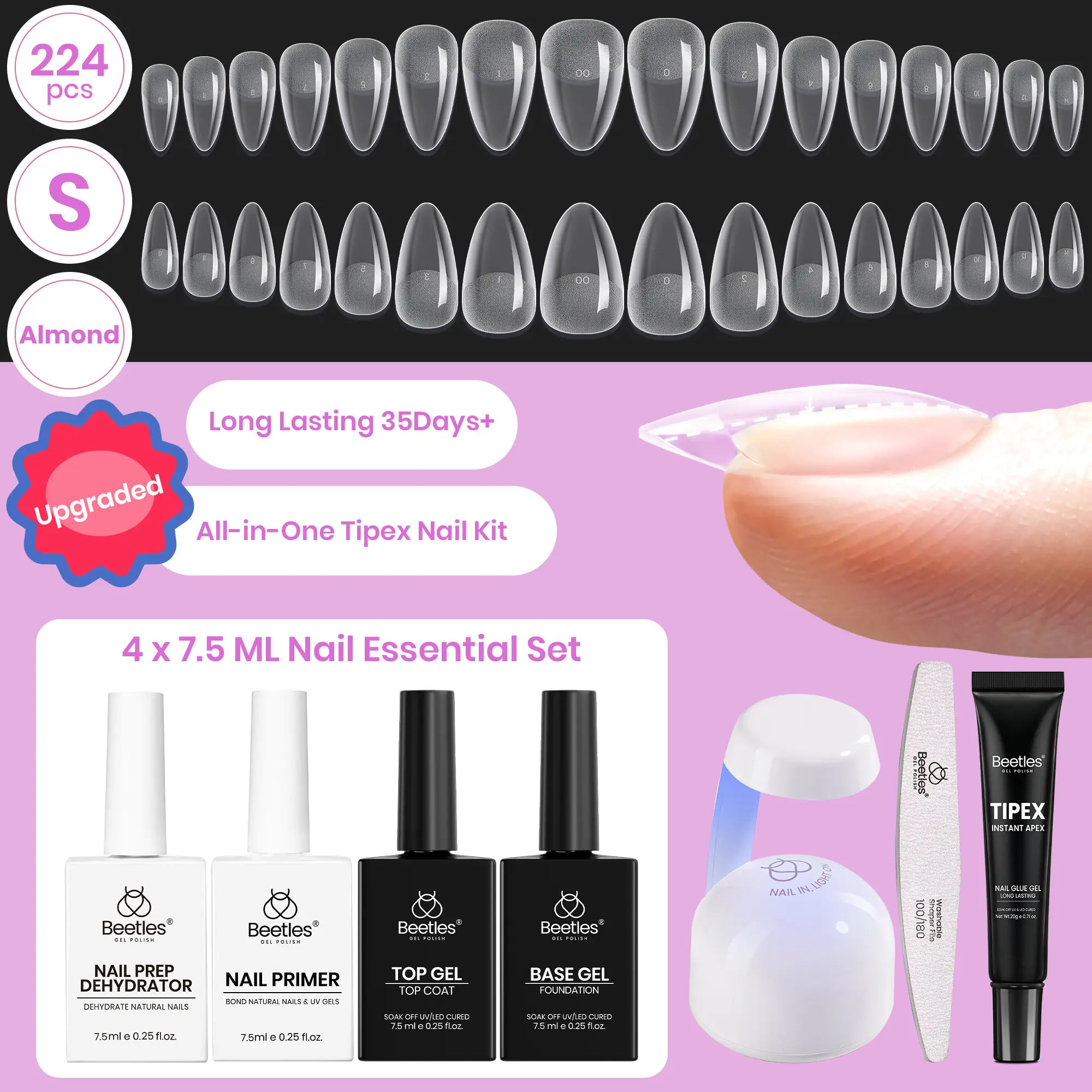 Short Almond 【Kit】16 Sizes-224 Pcs