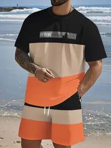 Men's 3D Print Casual Two-Piece Set, Short Sleeve T-Shirt + Shorts, Summer Fashion, Breathable and Comfortable, All-Over Print Design