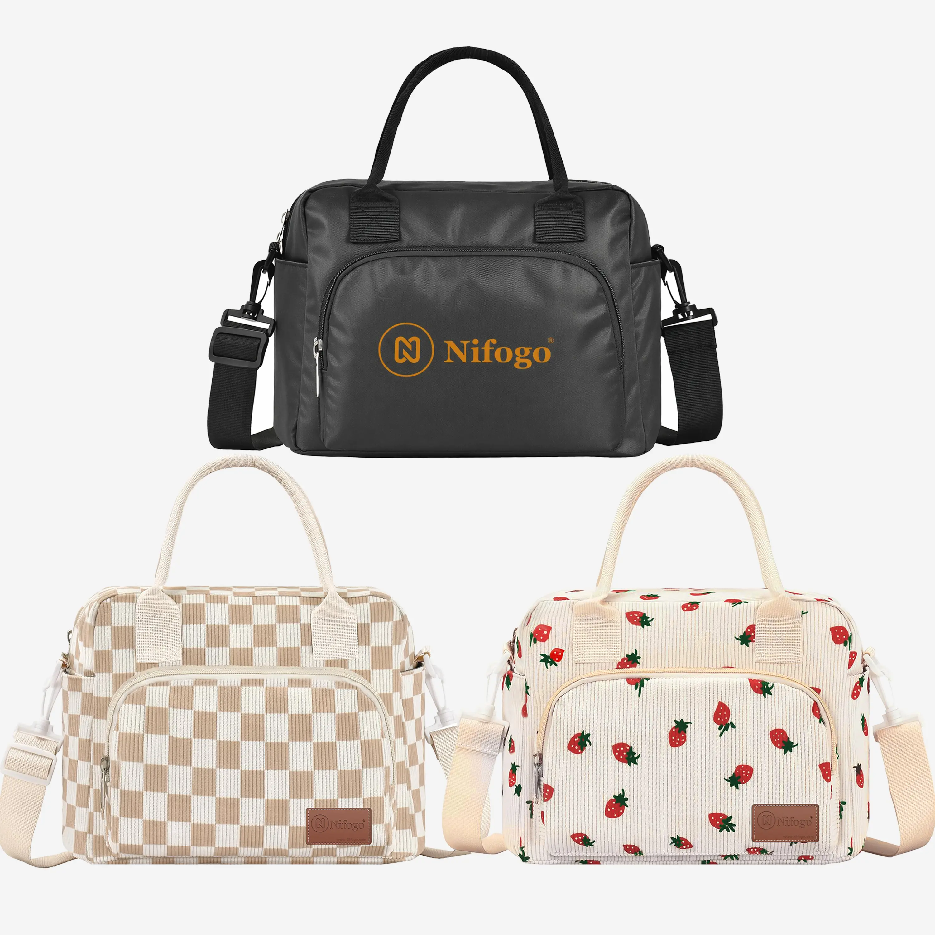 Nifogo Large Expandable Nylon Insulated Lunch Bag - Unisex, Durable, Waterproof, Leakproof, Foldable Cooler Bag for Outdoor Trips, Work Trips