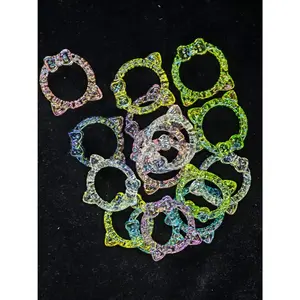 515 14PCS Glitter Kitty Bow Ring Beads | Transparent Cat Ear Resin Spacer Beads for DIY Pens & Jewelry