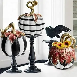Charming Resin Pumpkin Figurine, & Plaid Design, Ideal for Autumn Decor, Thanksgiving & Halloween Centerpiece, Statue