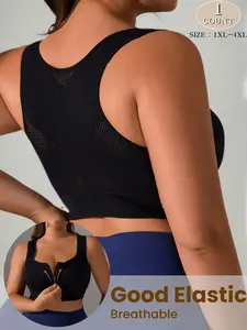 Plus Size Women's Shockproof Push-Up Bra with Pads, Front Zipper Back Cut-Out Camisole, Comfortable Breathable for Running Yoga Fitness