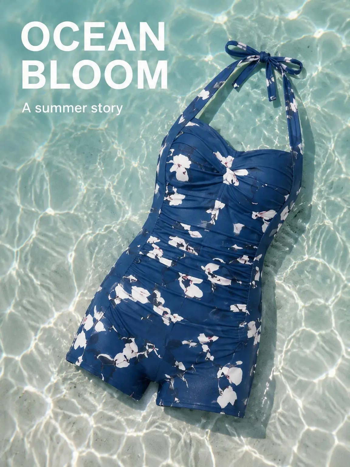 【EasDoing】 Women's Vintage Floral Print Ruched Boyleg 1-Piece Swimsuit - Female Slimming Tummy Control Swimwear, Stretch Fabric, Quick-Dry, Built-in Pads for Beach, Pool Use