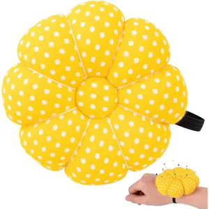 Pin Cushions Wrist Pins Cushions with Elastic Strap Pumpkin  for Sewing Cushion Pincushions for Needlework or DIY Crafts(Yellow)