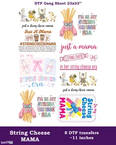 String Cheese MAMA DTF Gang Sheet: 8 Ready To Press Transfers - 23x33, Full-Color Printing, Same/Next Day Shipping Faux Yarn Gansheet