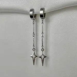 Cross star earrings silver pendant long chain earrings daily matching