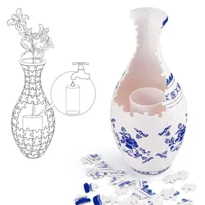 Flower Vase Design 3D Puzzle, 1 Box Waterproof Porcelain Puzzle, Indoor Decoration Vase, Children's Educational Toy, Birthday Gift, Crafts
