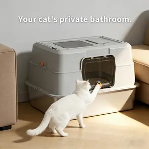 Stainless Steel Litter Box with Lid, 23.62" XXL Large Enclosed Covered Cat Litter Box for Multiple Cats, Odor Control with Carbon Filters, Anti-Leak High Sided, Removable Lid &Scoop