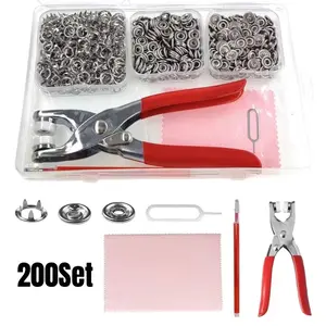 200 Sets Snap Fasteners Kit with Fastener Pliers, Metal Snap Button Kit, 9.5mm Snap on Button Kit, No Sewing, DIY Clothing Buckle Kit, DIY Crafts, Ideal for Beginners and Professionals