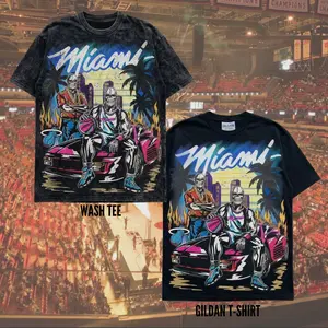 Vintage Miami Vice Graphic Wash Tee - Vintage Oversized Basketball Shirt - Retro 80s Neon Aesthetic, Shirt for Basketball Fans, Trending Us Streetwear, Viral on Tiktok, Y2k Style Menswear Crewneck