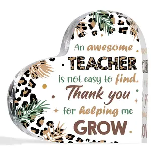 Heart Shaped Acrylic Decorative Ornament, Heart Plaque, Thank you Teacher Letter Pattern Ornament, Desktop Decoration for Home Office School, Multicolor