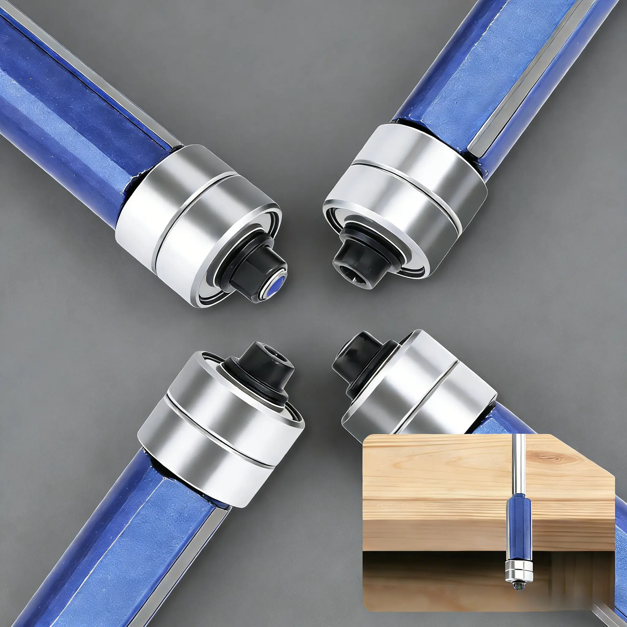 4Pcs Solid Carbide Flush Trim Router Bits Set, 1/4 Inch Shank, 1/4" – 83×6.35Mm Cutting Heights, Compatible with Acrylic, Woodworking Projects, PVC, Particle Board, MDF, Hardwood