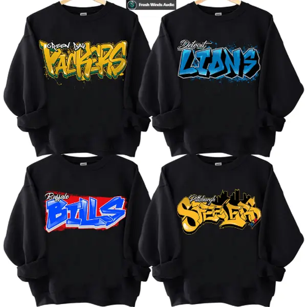 Football All Team Graffiti Black Sweatshirt,  Style Black Sweatshirt, Vintage 90s Graphic Style All Team C