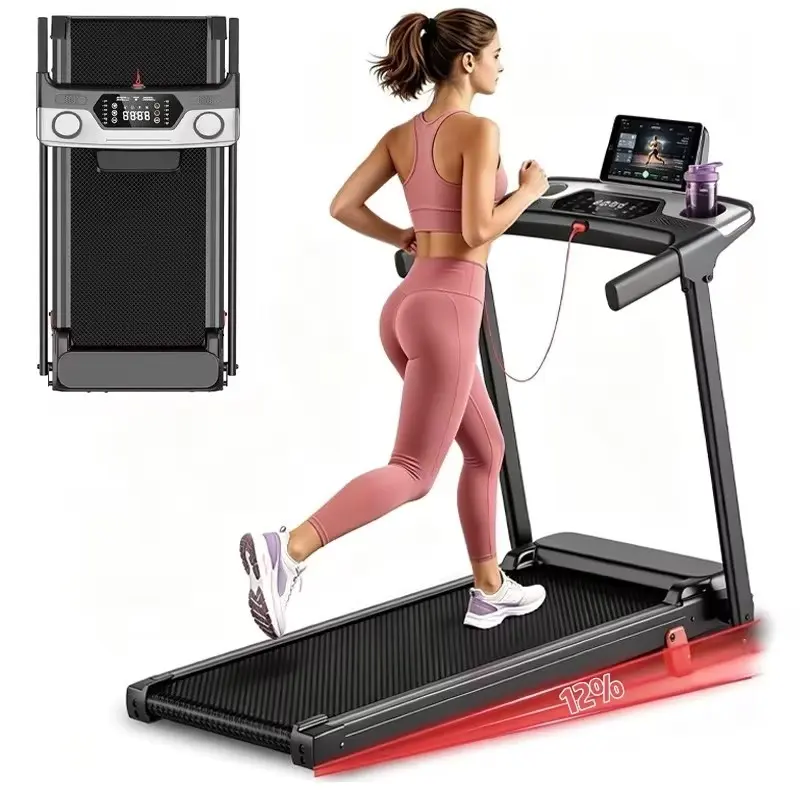 Foldable 3.0HP Quiet Brushless Walking Pad - Incline, Handle Bar, LED Display, Compact, 12% Incline, Cardio at Home, Fit at Home Gym Equipment for All Ages